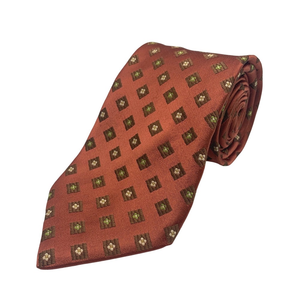Canali‎ Men's Silk Tie Rust Copper Geometric Medallion Made in Italy 59" 3.75"